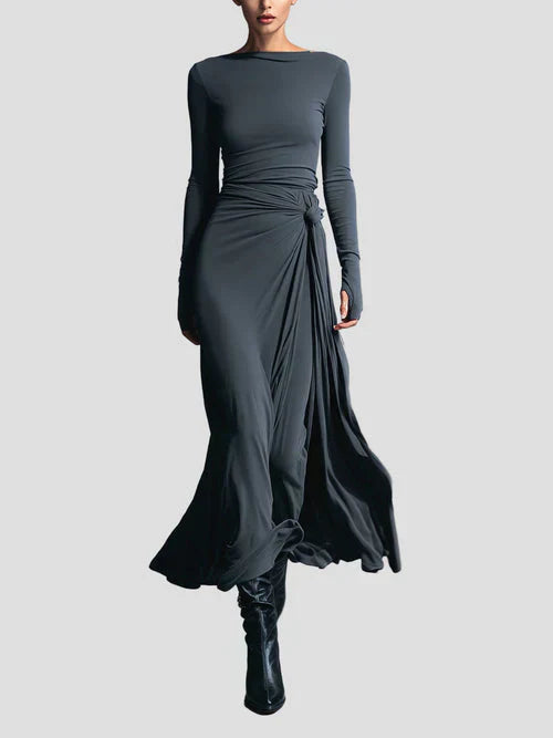 Milena | Long Sleeve Draped Midi Dress