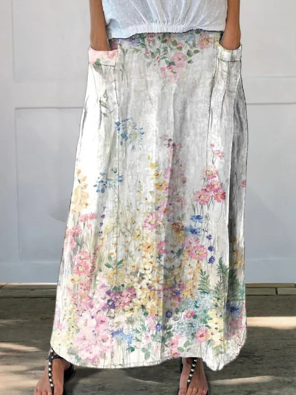 Millie | Elastic Waistband Floral Pocket Skirt