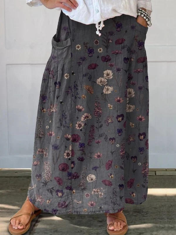 Romilly | Flower Art Print Pocket Skirt