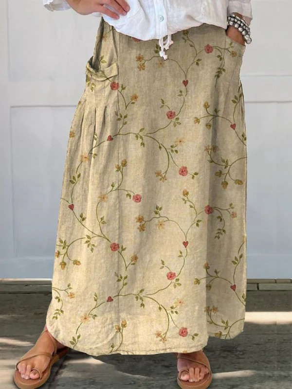 Maisie | Elastic Waistband Floral  Pocket Skirt