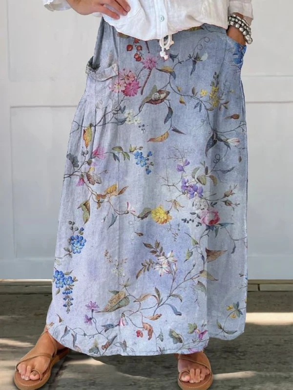Clementine | Vintage Blue Print Pocket Skirt