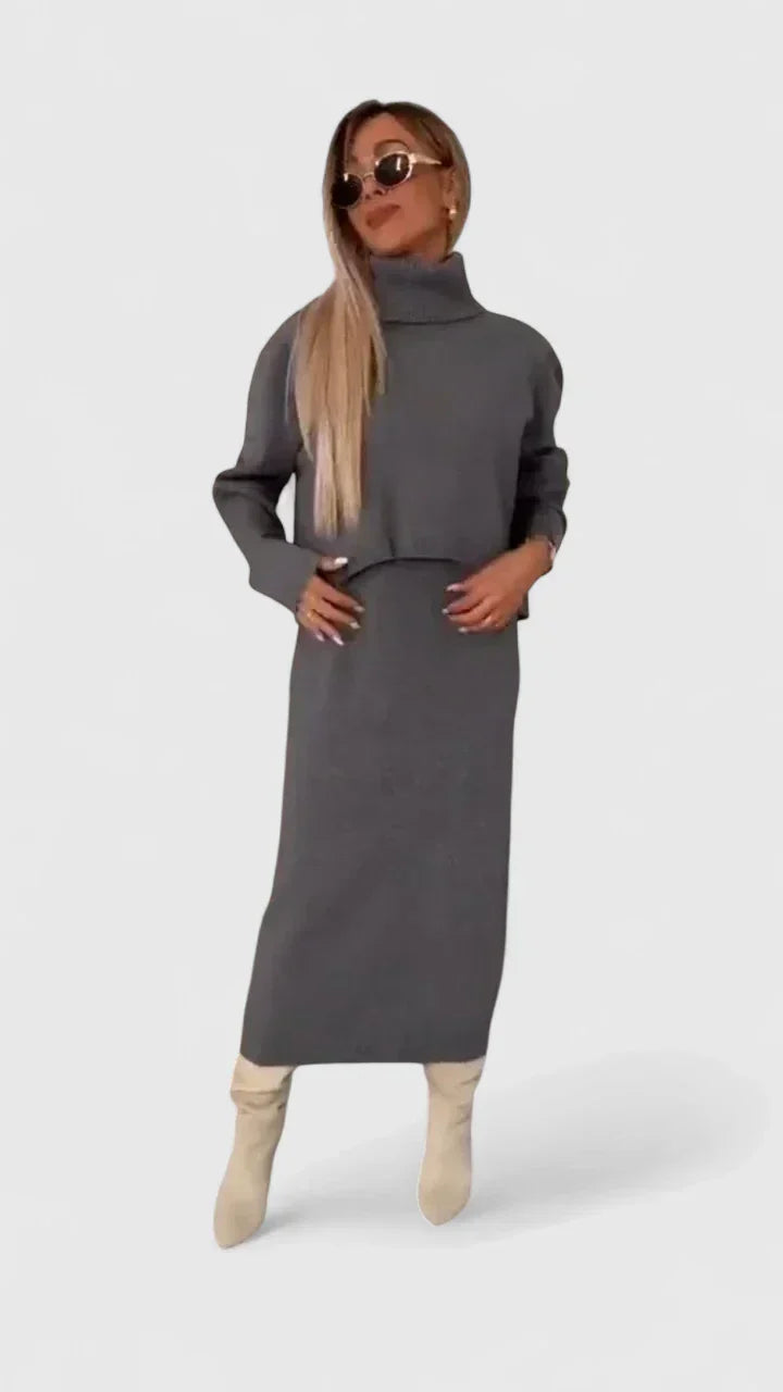 Chrystahl | Elegant Dress & Turtle Neck Sweater Set